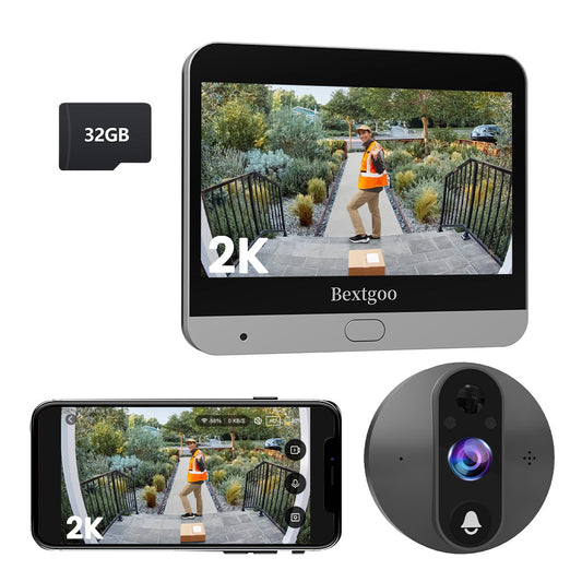 Bextgoo 2K peephole doorbell camera installed through a door peephole