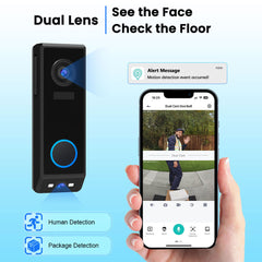 Bextgoo Doorbell Camera Wireless, Dual-Lens Video Doorbell P10 No Monthly Fee, 2K Head to Toe Video Doorbell Wireless or Wired, Motion Detection, 2-Way Talk, Voice Changer, Night Vision, IP67