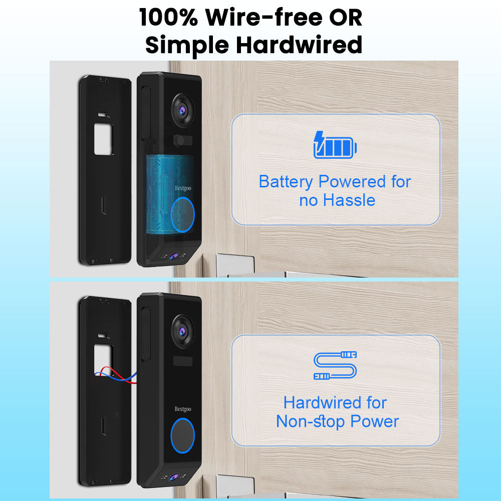 Bextgoo Doorbell Camera Wireless, Dual-Lens Video Doorbell P10 No Monthly Fee, 2K Head to Toe Video Doorbell Wireless or Wired, Motion Detection, 2-Way Talk, Voice Changer, Night Vision, IP67