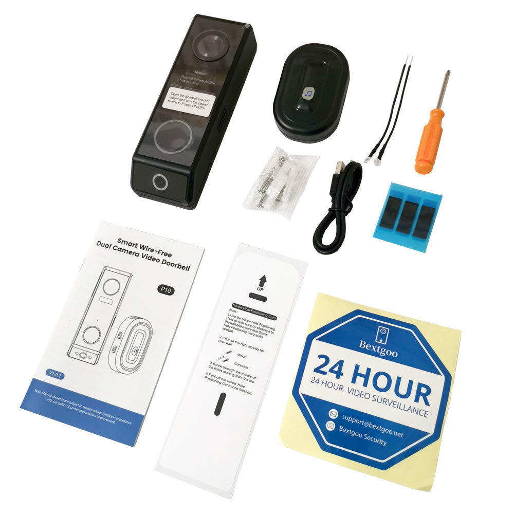 Bextgoo Doorbell Camera Wireless, Dual-Lens Video Doorbell P10 No Monthly Fee, 2K Head to Toe Video Doorbell Wireless or Wired, Motion Detection, 2-Way Talk, Voice Changer, Night Vision, IP67